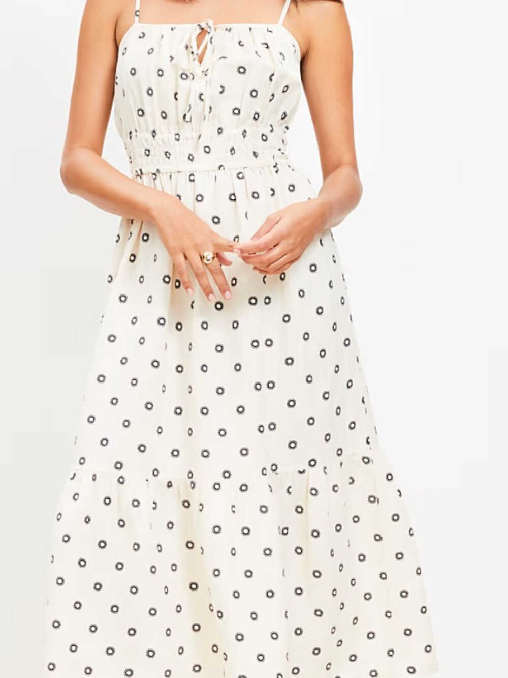 NWT Loft Dotted Tie Linen Blend Strappy Midi Dress Size 0P